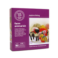 Box showing several felted farm animals