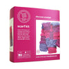 Box showing a completed pink and purple scarf